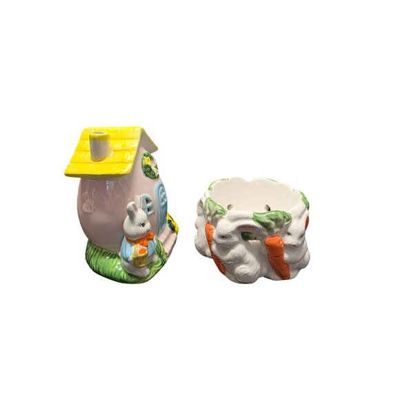 Ceramic Bunny House & Rabbit Carrot Bowl Easter Decor - Picture 4 of 10